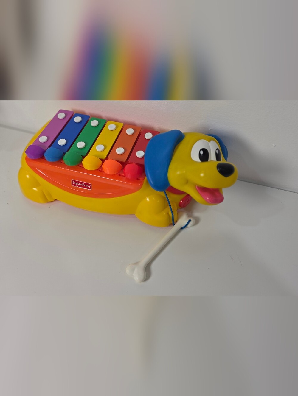 Vintage 2002 Fisher Price Yellow Dog Rolling Xylophone/Piano No Tail